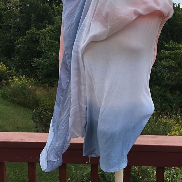 Vintage sheer Blouse Peach Fuzz Blue silk two piece layered Ombré Top size Small - Picture 6 of 16